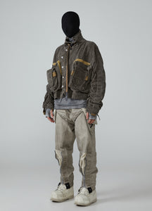 23AW Wasteland Kurze Workwear-Jeansjacke mit Stehkragen